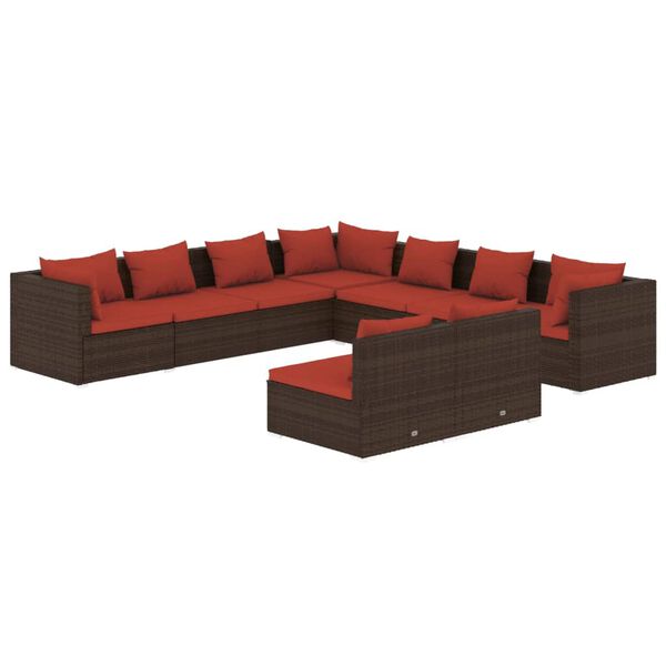 vidaXL 9 Piece Garden Lounge Set with Cushions Brown Poly Rattan