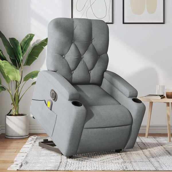 vidaXL Electric Stand up Massage Recliner Chair Light Grey Fabric