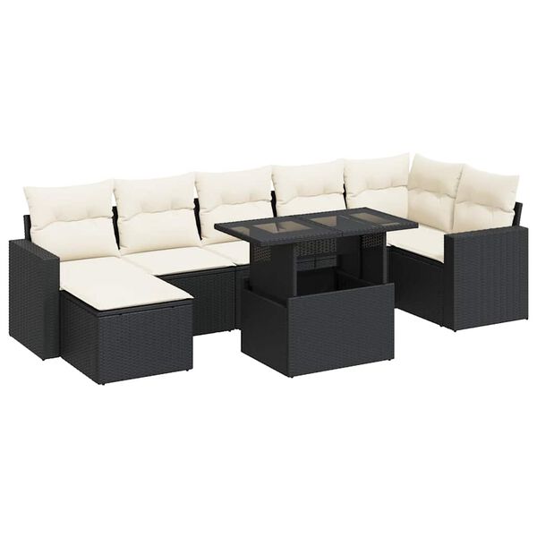 vidaXL 8 Piece Garden Sofa Set with Cushions Black Poly Rattan