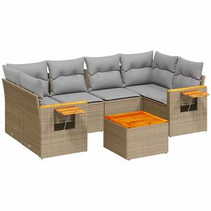 vidaXL 7 Piece Garden Sofa Set with Cushions Beige Poly Rattan