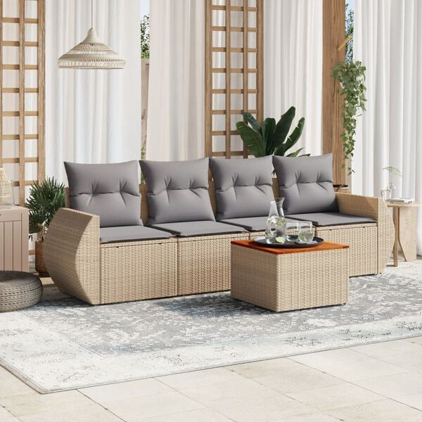 vidaXL 5 Piece Garden Sofa Set with Cushions Beige Poly Rattan