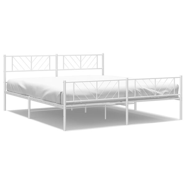 vidaXL Metal Bed Frame without Mattress with Footboard White 180x200cm