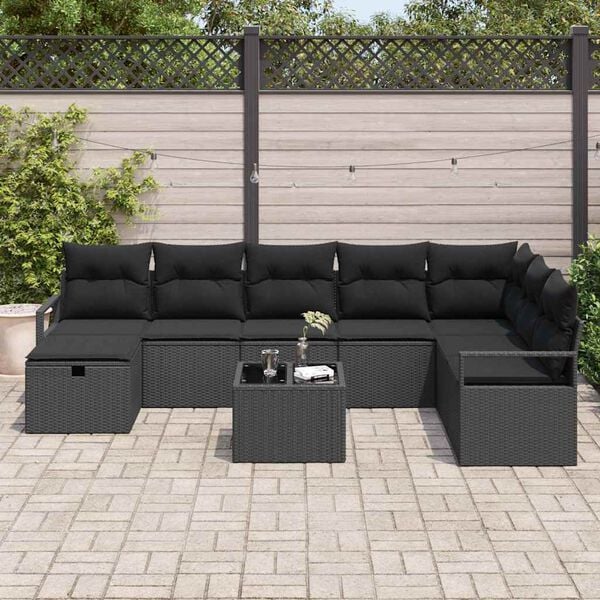vidaXL Garden Sofa Set 9 pcs Black Poly rattan