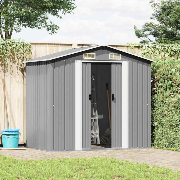 vidaXL Garden Storage Shed Grey Metal 204x132x186 cm