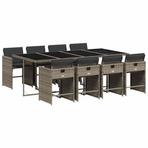 vidaXL 9 Piece Garden Dining Set with Cushions Grey Poly Rattan
