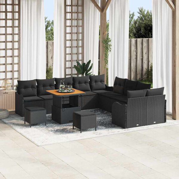 vidaXL Garden Sofa Set Height-Adjustable 13 pcs Black Poly Rattan