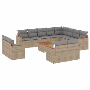 vidaXL 13 Piece Garden Sofa Set with Cushions Mix Beige Poly Rattan