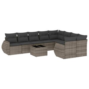 vidaXL 10 Piece Garden Sofa Set with Cushions Grey Poly Rattan