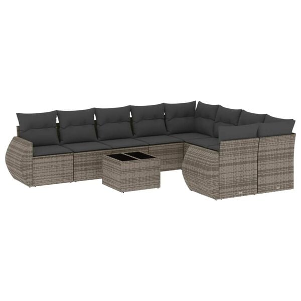 vidaXL 10 Piece Garden Sofa Set with Cushions Grey Poly Rattan
