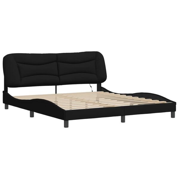 vidaXL Bed Frame with LED without Mattress "Hvar" Black 180x200 cm King Fabric