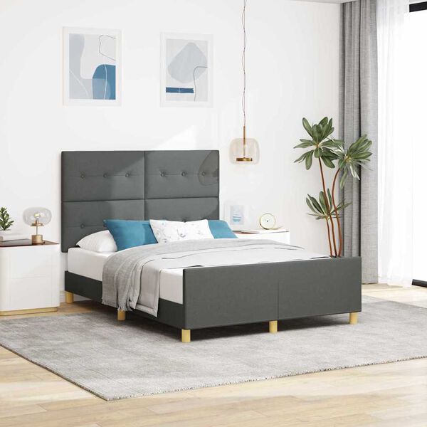 vidaXL Bed Frame with Headboard Dark Grey 137 x 190 cm Fabric