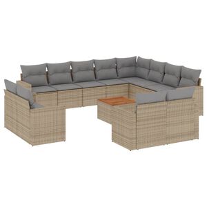 vidaXL 13 Piece Garden Sofa Set with Cushions Beige Poly Rattan
