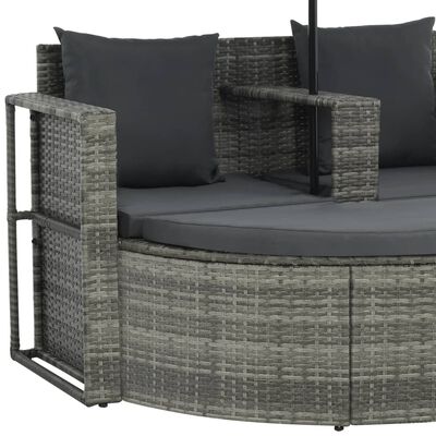 vidaXL 2 Seater Garden Sofa with Cushions and Parasol Grey Poly Rattan