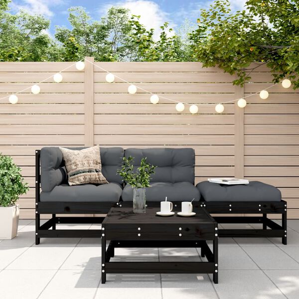 vidaXL 4 Piece Garden Lounge Set with Cushions Black Solid Wood