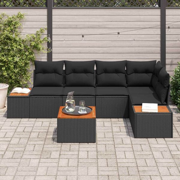 vidaXL Garden Sofa Set with Cushion 6 pcs Black Poly rattan