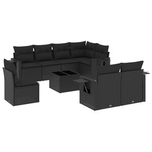 vidaXL 9 Piece Garden Sofa Set with Cushions Black Poly Rattan