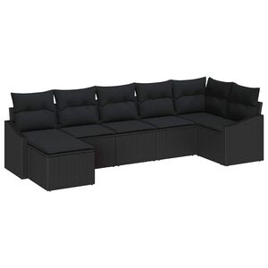 vidaXL Garden Sofa Set with Cushion 7 pcs Black Poly Rattan