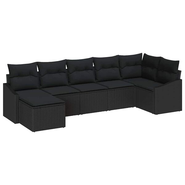vidaXL Garden Sofa Set with Cushion 7 pcs Black Poly Rattan