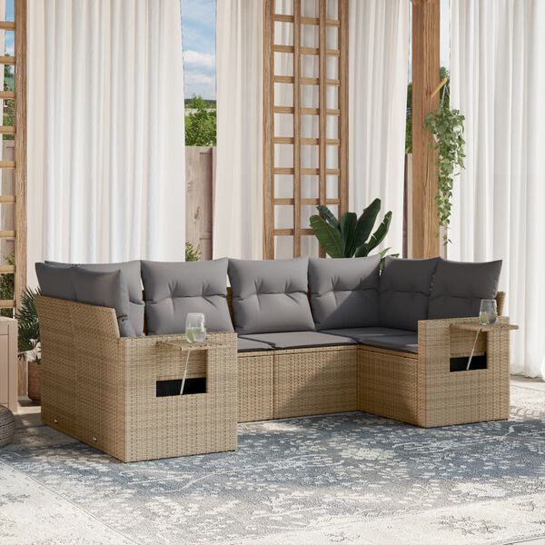 vidaXL 6 Piece Garden Sofa Set with Cushions Beige Poly Rattan