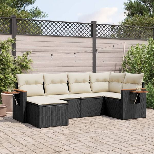 vidaXL 6 Piece Garden Sofa Set with Cushions Black Poly Rattan