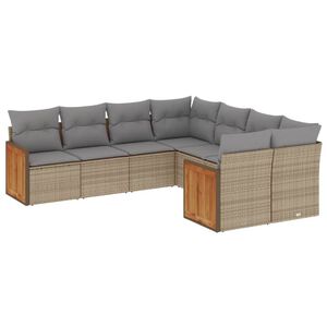vidaXL 8 Piece Garden Sofa Set with Cushions Beige Poly Rattan