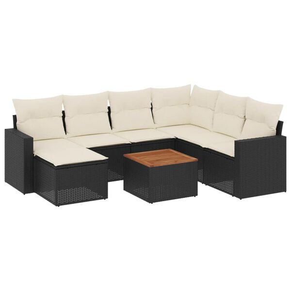 vidaXL 8 Piece Garden Sofa Set with Cushions Black Poly Rattan