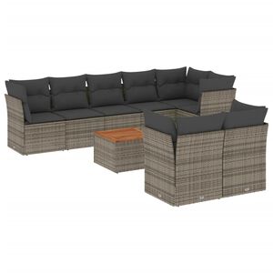 vidaXL 9 Piece Garden Sofa Set with Cushions Grey Poly Rattan