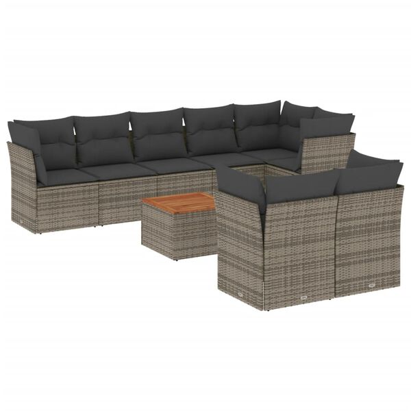 vidaXL 9 Piece Garden Sofa Set with Cushions Grey Poly Rattan