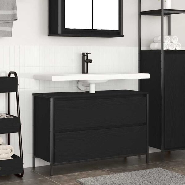 vidaXL Bathroom Basin Cabinet with Drawers Black Oak 90x34.5x60 cm