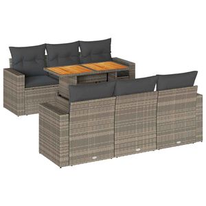 vidaXL 7 Piece Garden Sofa Set with Cushions Grey Poly Rattan