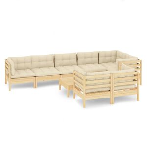 vidaXL 9 Piece Garden Lounge Set with Cream Cushions Solid Pinewood