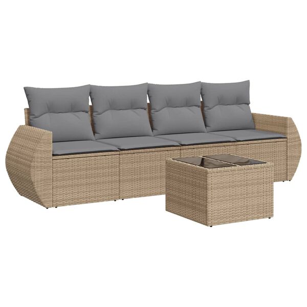 vidaXL 5 Piece Garden Sofa Set with Cushions Beige Poly Rattan