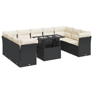 vidaXL 10 Piece Garden Sofa Set with Cushions Black Poly Rattan