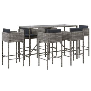 vidaXL 7 Piece Garden Bar Set with Cushions Grey Poly Rattan