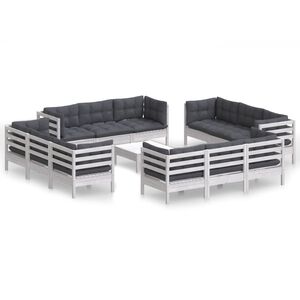 vidaXL 13 Piece Garden Lounge Set with Anthracite Cushions Pinewood