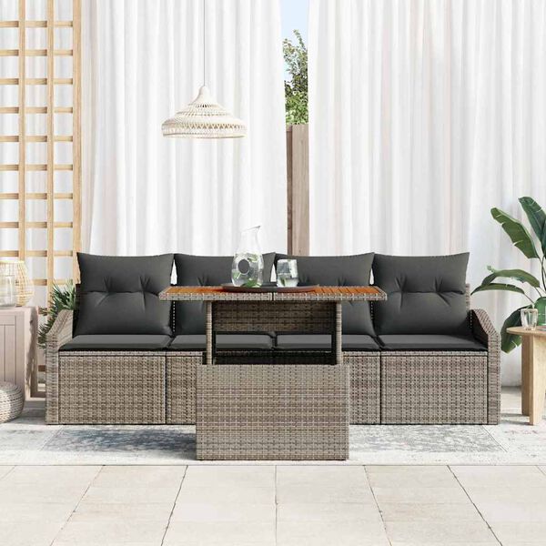 vidaXL Garden Sofa Set with Cushion 5 pcs Grey Poly rattan