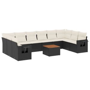 vidaXL 11 Piece Garden Sofa Set with Cushions Black Poly Rattan