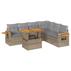 vidaXL 6 Piece Garden Sofa Set with Cushions Beige Poly Rattan Acacia