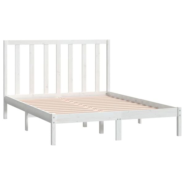 vidaXL Bed Frame without Mattress White 135x190 cm Double Solid Wood Pine