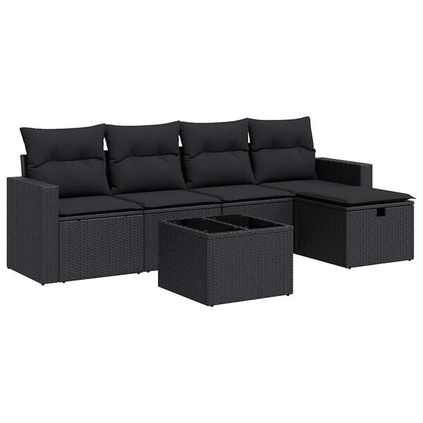 vidaXL 6 Piece Garden Sofa Set with Cushions Black Poly Rattan