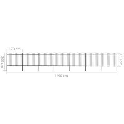 vidaXL Garden Fence with Spear Top Steel 11.9x1.5 m Black