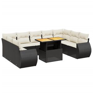 vidaXL 10 Piece Garden Sofa Set with Cushions Black Poly Rattan