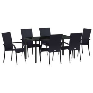 vidaXL Garden Dining Set 7 pcs Black Powder-Coated Steel