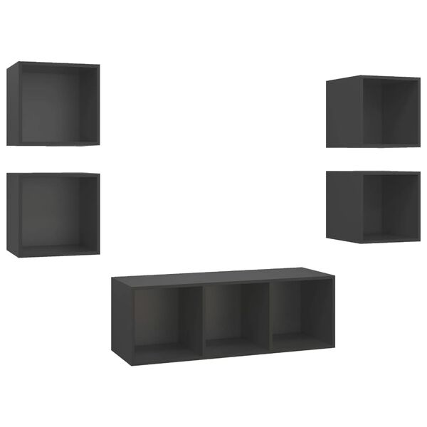 vidaXL 5 Piece TV Cabinet Set Grey Engineered Wood