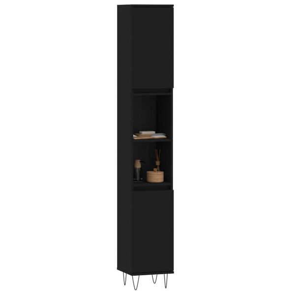 vidaXL Bathroom Cabinet Black 30x30x190 cm Engineered Wood