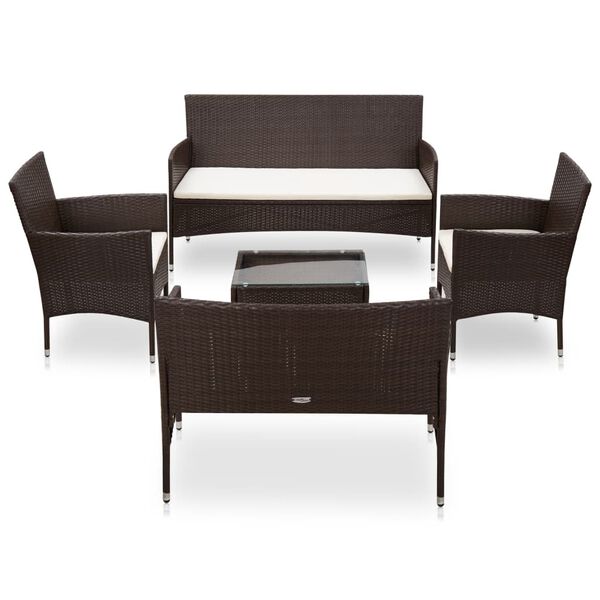 vidaXL 5 Piece Garden Lounge Set With Cushions Poly Rattan Brown