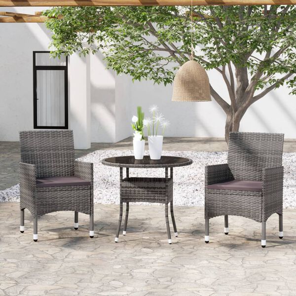 vidaXL 3 Piece Garden Dining Set Poly Rattan Grey