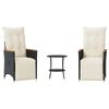 vidaXL 3 Piece Bistro Set with Cushions Black Poly Rattan