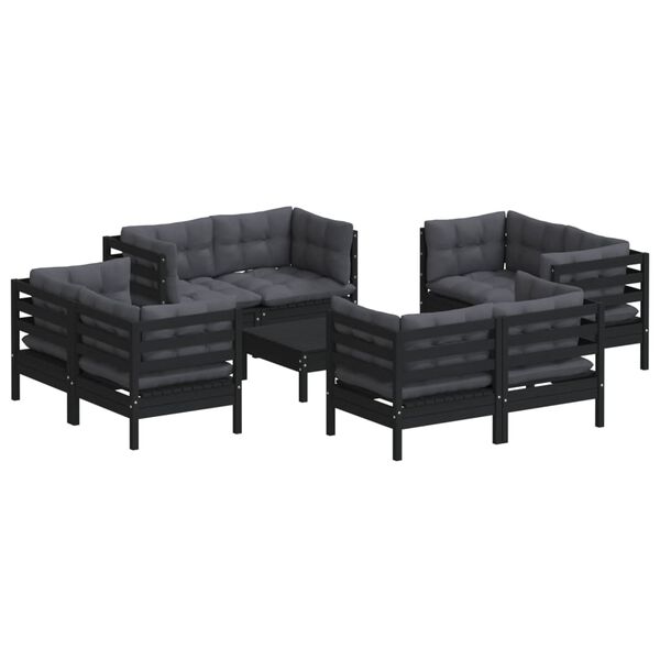 vidaXL 9 Piece Garden Lounge Set with Anthracite Cushions Pinewood