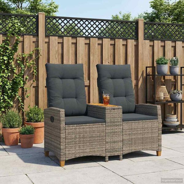 vidaXL Reclining Bench with Table Grey and Dark Grey 126 x 65 x 112 cm